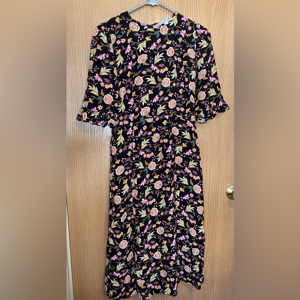Size 2 Loft Midi Dress with bell sleeves and side slit